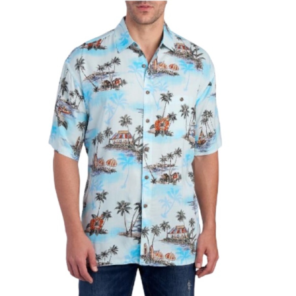 CAMPIA MODA Scenic Palm Print Button Front Shirt